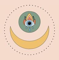 una luna creciente y un amuleto mágico en forma de ojo al estilo boho. ojo del mal de ojo en estilo garabato con patrones vector