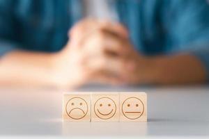 User gives rating to service experience on online application, Customer review satisfaction feedback survey concept, Customer can evaluate quality of service leading to reputation ranking of business. photo
