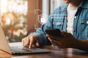Concept of cyber security, information security and encryption, Login, User, secure access to user's personal information, secure Internet access, cybersecurity. photo
