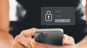 concepto de seguridad cibernética, inicio de sesión de tipo de usuario y contraseña, mantener seguros los datos personales del usuario, cifrado, acceso seguro a Internet, seguridad cibernética. foto