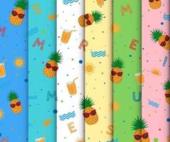 summer pattern vector element. summer seamless pattern with pineapple, sunglass, Juice glass Vector illustration.