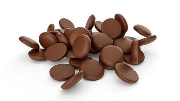 Delicious milk chocolate chips falling Piles 3d illustration photo