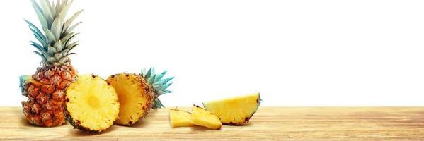 Fresh ripe pineapple fruit, pineapple fruit slices isolated. photo