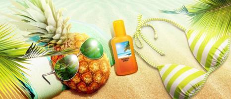 Creative pineapple with sunglasses on summer background. photo