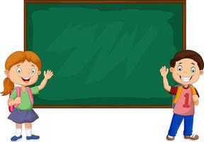 Cartoon school kids with chalkboard vector