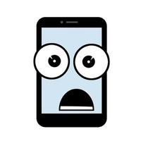 Mobile phone with sad face on screen vector