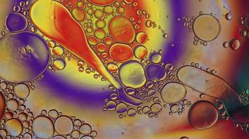 Abstract Colorful Food Oil Drops Bubbles and spheres Flowing on Water Surface, macro Videography video