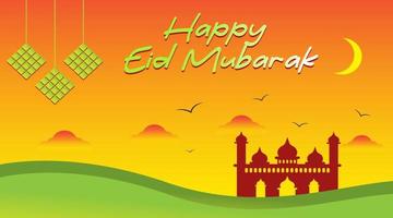 Eid Mubarak greeting Card Illustration, ramadan kareem cartoon vector Wishing for Islamic festival for banner, poster, background, flyer,illustration, brochure and sale background