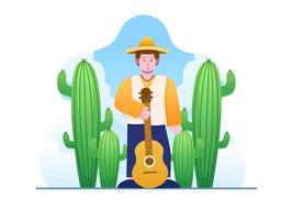 Cinco de Mayo Festival Illustration with Young Man and Woman happy playing music and dancing. Can be used for greeting card, postcard, poster, invitation, banner, web, social media, etc. vector