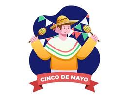 la gente está feliz celebrando el festival cinco de mayo en méxico con el uso de maracas y un sombrero. feliz cinco de mayo. se puede utilizar para tarjetas de felicitación, afiches, postales, impresos, pancartas, etc. vector