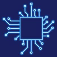 Microprocessor illustration. Microcontroller appearance. Electronics. Neon design element. vector