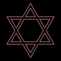 Neon jewish star of david icon black color in circle red color vector illustration flat style image