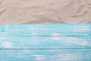 Sand copy space. Sand background top view. Wooden background on sand top view photo
