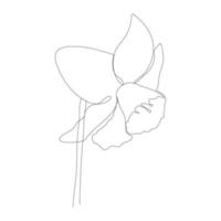 Continuous one simple single abstract line drawing of daffodil flower icon in silhouette on a white background. Linear stylized. Vector illustration.