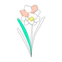 Continuous one simple single abstract line drawing of daffodil flower icon in silhouette on a white background. Linear stylized. Vector illustration.