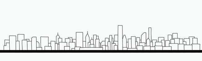 Modern cityscape skyline outline doodle drawing on white background. vector