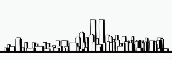 Dibujo de garabatos de contorno de paisaje urbano moderno sobre fondo blanco. vector