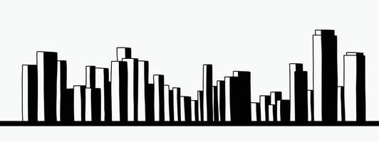 Modern cityscape skyline outline doodle drawing on white background. vector