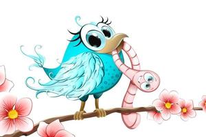 Bird funny with worm bow vector