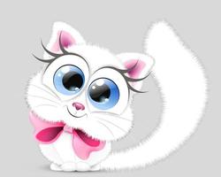 White cute cartoon cat girl with pink bow vector