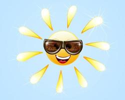 personaje de dibujos animados de sol con gafas de sol vector