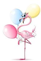 caricatura, lindo, rosa, sonriente, flamingo, con, globos