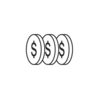 icono de vector tres monedas con estilo de esquema