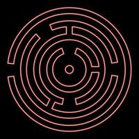 Neon circle maze or labyrinth red color vector illustration flat style image