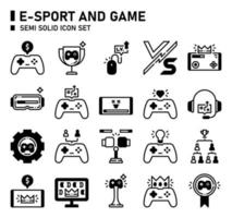 Conjunto de iconos semisólidos de e-sport y juego. conjunto de iconos de deportes electrónicos. vector