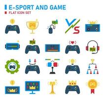 e-sport y juego de iconos planos. conjunto de iconos de deportes electrónicos. vector