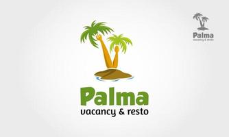 Vector logo illustration of palm tree in island, it is good for tropical restaurant, resort, vacancy, travel, or other tropical activity.