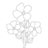 line artwork drawn flowers blossom outline design on silhouette black and white background vector