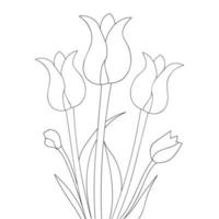 wildflower continuous beautiful black ink pencil line drawn on isolated flower coloring page vector