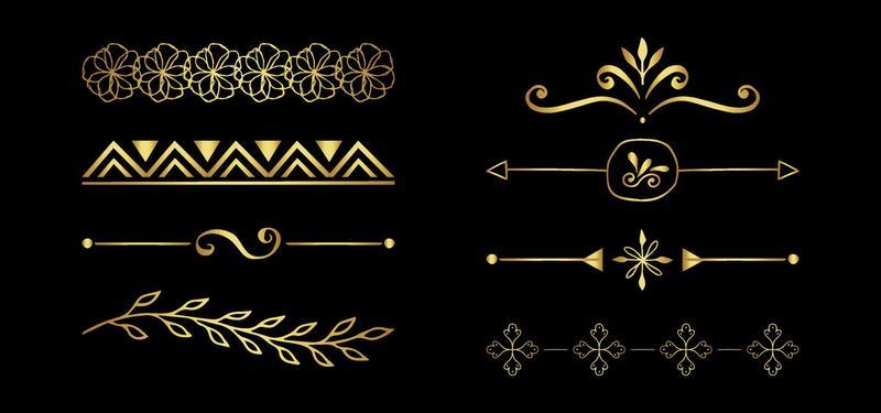 Set of vintage golden dividers. Vector elements for your design on black background. Calligraphic design elements and page decoration vector eps 10