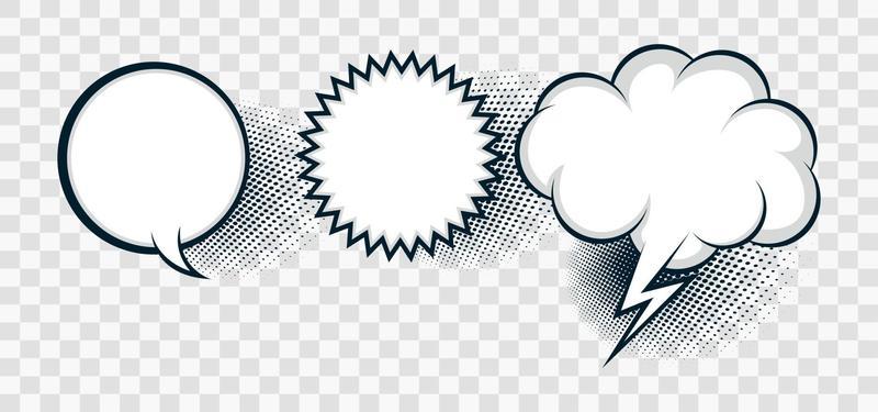 Set of speech bubbles. Halftone shadows. Vector illustration