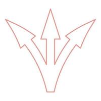 Neon three way direction arrow red color vector illustration flat style image