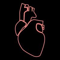 Neon human heart icon black color in circle red color vector illustration flat style image