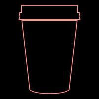 Neon paper coffee cup icon black color in circle red color vector illustration flat style image