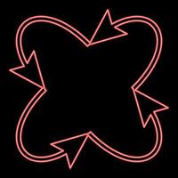 Neon four arrows loop and from center red color vector illustration image flat style