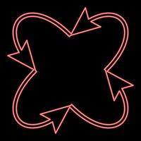 Neon four arrows loop and from center red color vector illustration image flat style