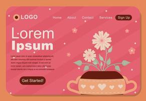 Beautiful Pot of Flowers Landing Page Template Design vector