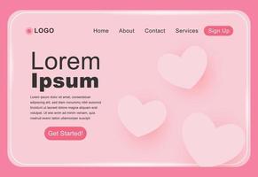 Pink Love Landing Page Template Design Concept vector