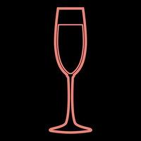 Neon glass of champagne icon black color in circle red color vector illustration flat style image