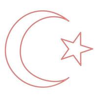 Neon symbol of islam crescent and star with five corners red color vector illustration image flat style