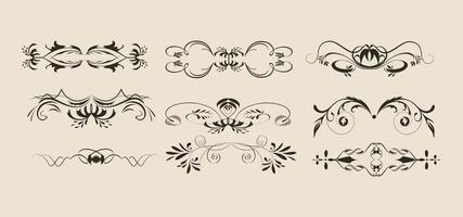 Line art floral dividers, boho arrows, plant line borders , flourishes elements. Outline foliage natural leaves herbs page divider vector eps 10