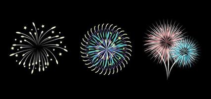 Festive patterned firework bursting in various shapes sparkling pictograms set vector eps 10