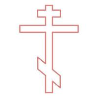 Neon cross eight-pointed of greek-catholic orthodox red color vector illustration image flat style