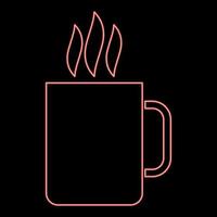 Neon cup with hot drink icon black color in circle red color vector illustration flat style image