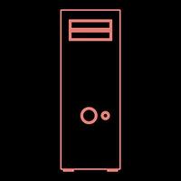 Neon computer case or system unit icon black color in circle red color vector illustration flat style image