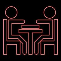 Neon men playing at the table red color vector illustration image flat style